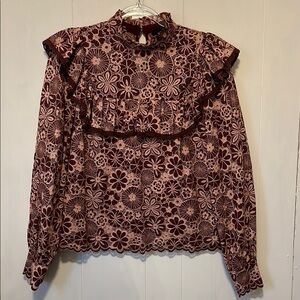 Vici Floral Ruffle Blouse - Burgundy and Pink
